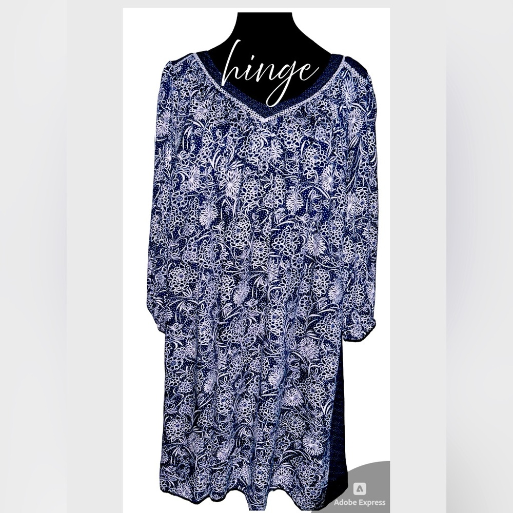 💙💙hinge-Blue & White Long Sleeve Shift Dress-NWOT💙💙
